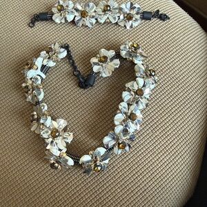 J. Crew -Summer White and Gold Floral Necklace and bracelet set